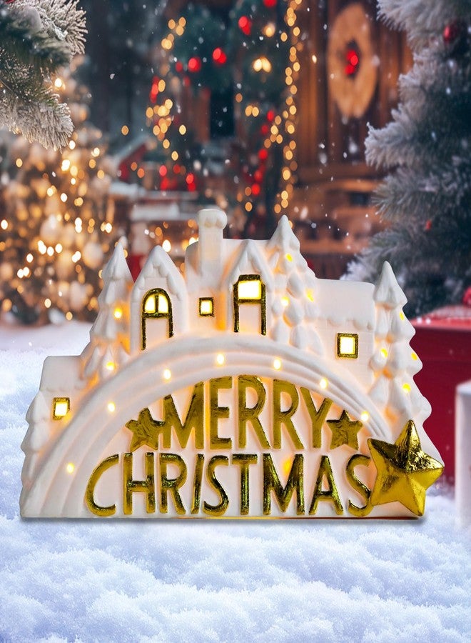 VCUTEKA Christmas Village House Lighted Indoor Decorations White Ceramic Houses with LED Light Merry Christmas Village Collectible Buildings Figurines Ceramic House Light up Figurine for Holiday Xmas Decor - Image 2